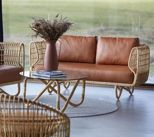 Cane-line Indoor Nest 2. pers Sofa L: 156 cm - Natural Rattan/Cognac Leather