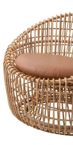 Cane-line Indoor Nest Rund Stol SH: 38 cm - Natural Rattan/Cognac Leather