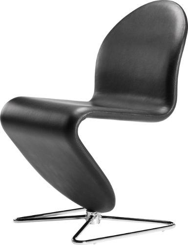 Verpan System 1-2-3 Dining Chair Standard SH: 47 cm - Sørensen Dunes Black Leather/Butterfly Aluminium