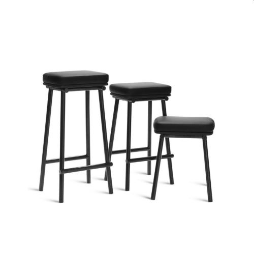 Please Wait to be Seated Tubby Tube Counter Stool Upholstery H: 68 cm - Black/Savanne Leather