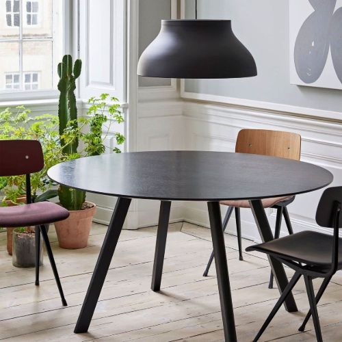 HAY CPH 25 Round Table Ø: 140 cm - Black Lacquered Solid Oak/Black Lacquered Oak Veneer