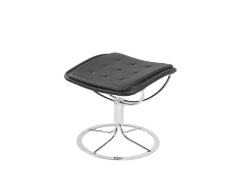 Bruno Mathsson Mi 467 Fodskammel til Jetson 66 H: 42 cm - Sort Elmo Nordic Læder/Massiv Forkromet Stålstel