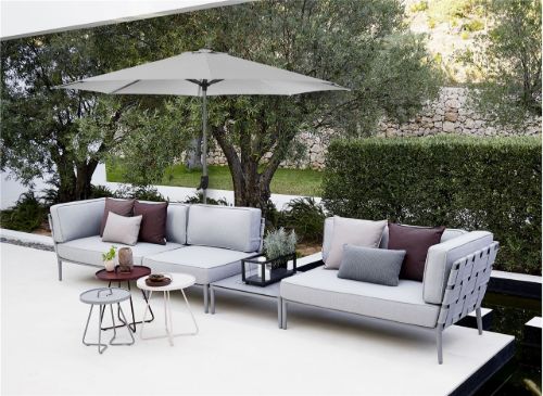 Cane-line Outdoor Sunshade Parasol m/Krank Ø: 300 cm - Light Grey/Mat Anodiseret Aluminium