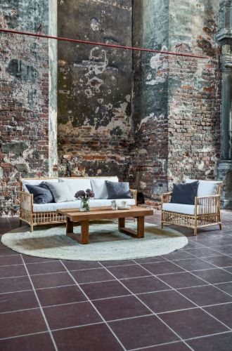 Sika-Design Caroline Loungestol SH: 42 cm - Alurattan Natural/Hvid Hynde m. Quick Dry Foam