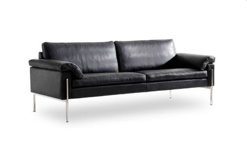 Skipper Capri 3,5 pers. sofa L: 240cm Armlæn A - Stål/Sort Læder Elegance (læder 2)