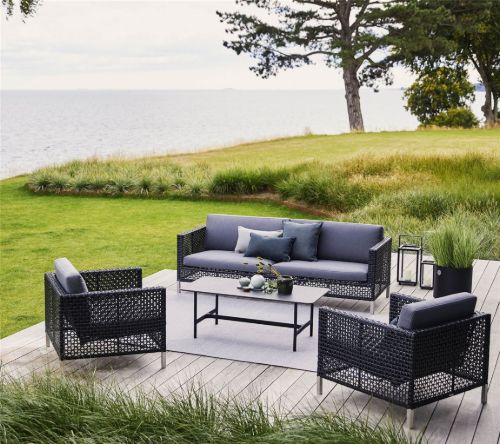 Cane-line Outdoor Connect Loungestol inkl. Grå Hynde SH: 30 cm - Black/Anthracite