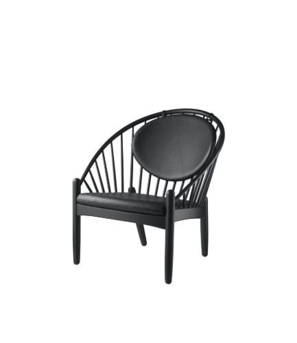 FDB Møbler J166 Poul M. Volther Jørna Lænestol SH: 40cm - Sort eg / Sort læder