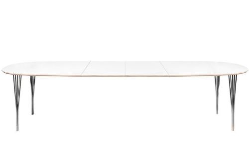 Haslev Symphony 78 Ovalt Spisebord 105 x 200 cm - Hvid Laminat / Chrome