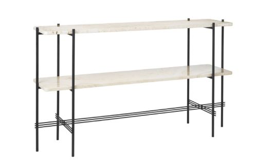 GUBI TS Console 2 Racks 120x30x72 cm - Black Base/Neutral White Travertine