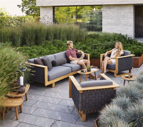 Cane-line Outdoor Angle 3 Pers. Havesofa m. Hynder L: 220 cm - Teak/Grey