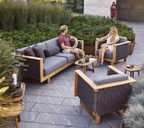 Cane-line Outdoor Angle Loungestol inkl. Hynder SH: 45 cm - Teak/Grey