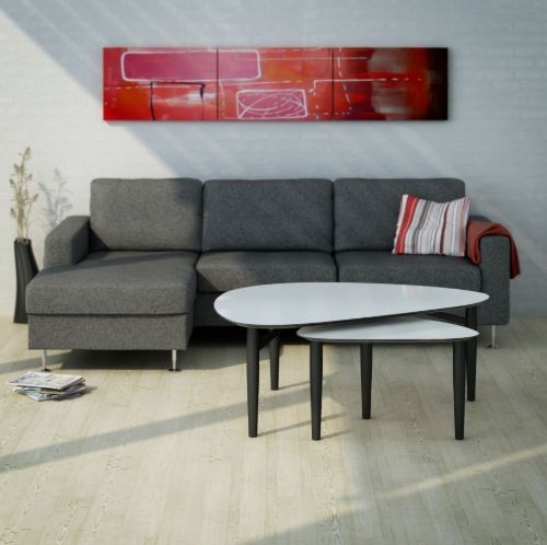 Thomsen Furniture Katrine Sofabord Trekant Lille 42x67x45 cm - Stenlook Beige/Sortlakeret Eg