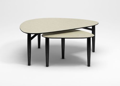 Thomsen Furniture Katrine Sofabord Trekant Stor 89x126x55 cm - Stenlook Beige/Sortlakeret Eg