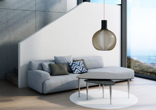 Thomsen Furniture Katrine Sofabord Trekant Lille 42x67x45 cm - Stenlook Mørkgrå/Børstet Stål