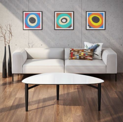 Thomsen Furniture Katrine Sofabord Trekant Stor 89x126x50 cm - Stenlook Mørkgrå/Børstet Stål