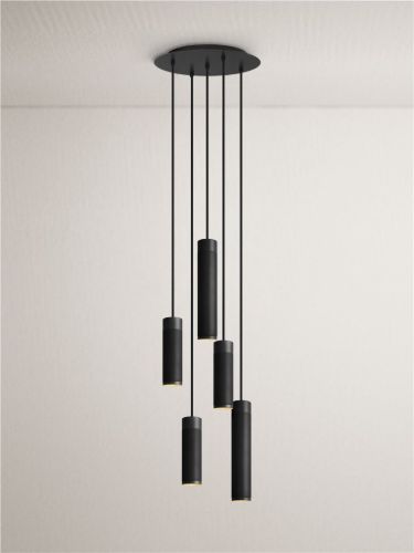 Thorup Copenhagen Patrone Pendant Cluster 5-Light  Ø: 33 cm - Sortbruneret Messing