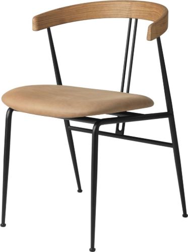 GUBI Violin Dining Chair Upholstered Seat Dunes Leather SH: 45 cm - Oiled Oak / Camel
