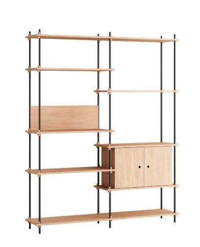 Moebe Shelving System Double w. Cabinet 200x162 cm - Oak/Black