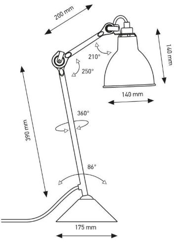 DCW Editions Lampe Gras N205 Bordlampe Rund H: 59cm - Sort/Rød