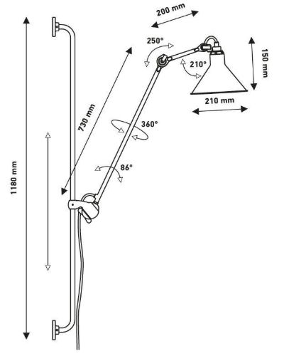 DCW Editions Lampe Gras N214 Væglampe Konisk H: 120cm - Sort/Krom