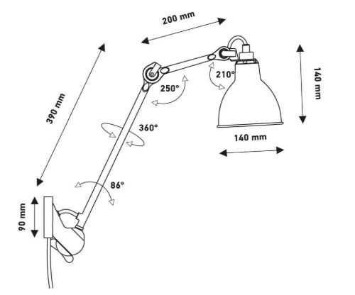 DCW Editions Lampe Gras N222 Væglampe Rund H: 40cm - Sort/Rå Kobber