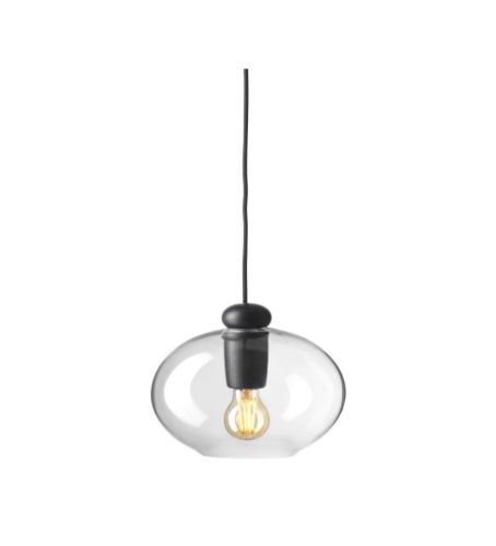 FDB Møbler U2 Hiti Pendel m. Sort Ledning Ø: 25,8 cm - Sortmalet Eg/Klar Glas