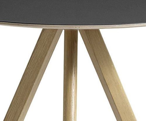 HAY CPH 20 Round Table Ø: 90 cm - Lacquered Solid Oak/Black Linoleum