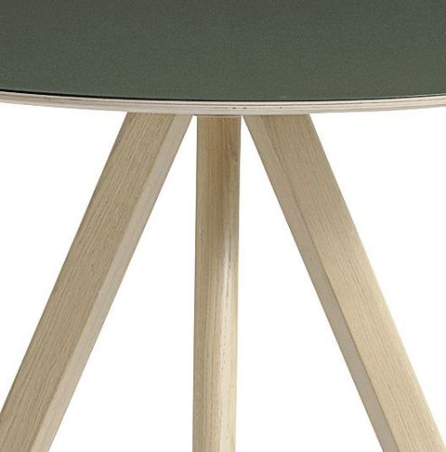 HAY CPH 20 Round Table Ø: 90 cm - Lacquered Solid Oak/Green Linoleum