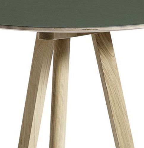 HAY CPH 20 Round Table Ø: 70 cm - Lacquered Solid Oak/Green Linoleum