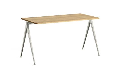 HAY Pyramide Table 01 140x65 cm - Beige Powder Coated Steel/Clear Lacquered Oak