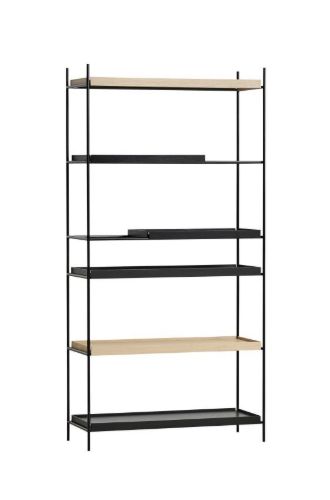 Woud Tray Shelf High H: 201 cm - Black Painted Oak & White Pigmented Oak