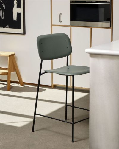 HAY Soft Edge 10 Bar Stool Low SH: 65 cm - Dusty Green/Black Powder Coated Steel