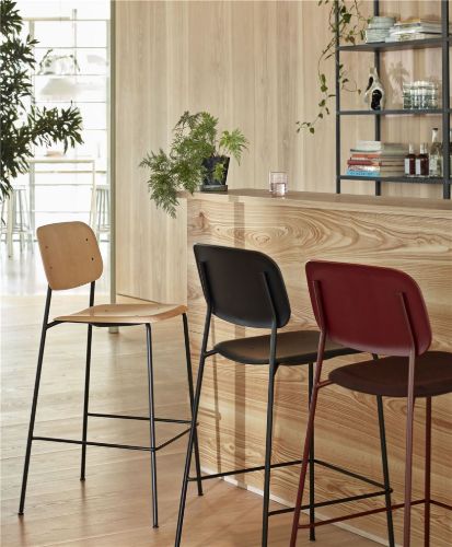 HAY Soft Edge 10 Bar Stool Low w. Seat Upholstery SH: 65 cm - Remix 173/Black Lacquered/Black Powder Coated Steel