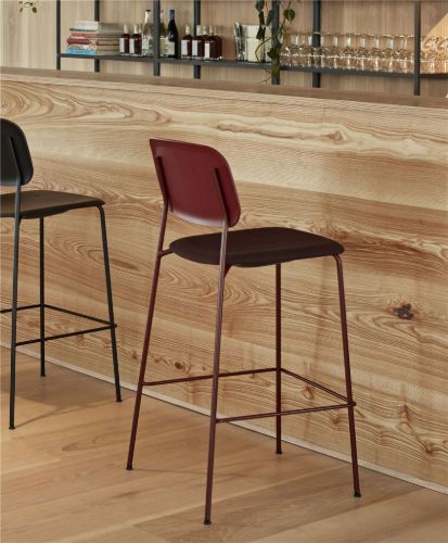 HAY Soft Edge 90 Bar Stool High w. Seat Upholstery SH: 75 cm - Remix 373/Fall Red Stained/Fall Red Powder Coated Steel