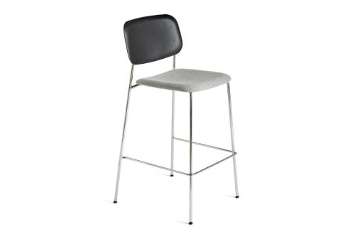 HAY Soft Edge P10 Bar Stool High w. Seat Upholstery SH: 75 cm - Hallingdal 166/Black/Chromed Steel