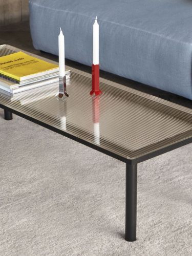HAY Kofi Table 140x50 cm - Black Solid Oak / Clear Reeded Glass