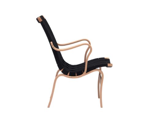 Bruno Mathsson Mi 472 Eva Lænestol m. arm SH: 34 cm - Lakeret Bøg / Sort Linnegjord