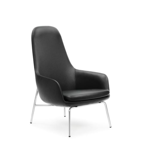 Normann Copenhagen Era Lounge Chair High Chrome SH: 40 cm - Ultra Leather / Black 41599