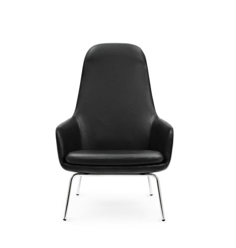 Normann Copenhagen Era Lounge Chair High Chrome SH: 40 cm - Ultra Leather / Black 41599