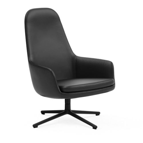 Normann Copenhagen Era Lounge Chair High Swivel Black Alu SH: 40 cm - Ultra Leather / Black 41599