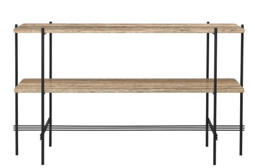 GUBI TS Console 2 Racks 120x30x72 cm - Black Base/Warm Taupe Travertine