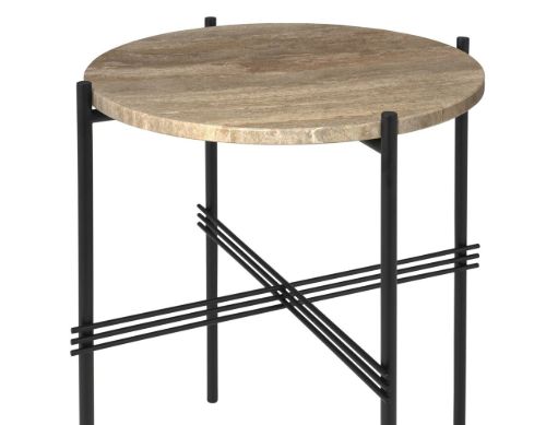 GUBI TS Side Table Ø: 40 cm - Black Base / Warm Taupe Travertine