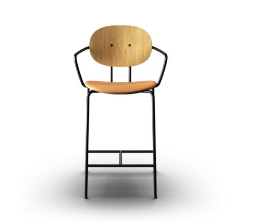 Sibast Furniture Piet Hein Bar Chair w. Armrest SH: 65 cm - Oil Oak/Dunes Cognac