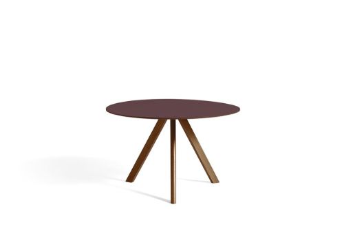 HAY CPH 20 Round Table Ø: 120 cm - Lacquered Solid Walnut/Burgundy Linoleum