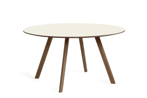 HAY CPH 25 Round Table Ø: 140 cm - Lacquered Solid Walnut/Off White Linoleum