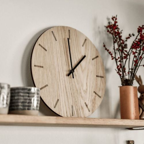 Hemverk Vægur Ø: 28 cm – Light Oak/Silver