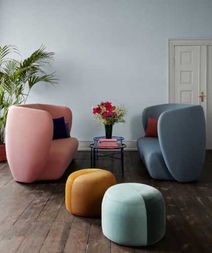 Warm Nordic Dainty Pouf Ø: 55 cm - Soft Grey/Coral Black