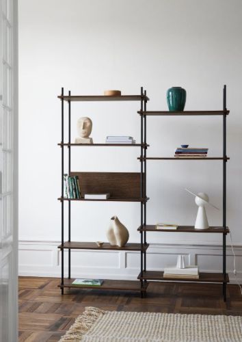 Moebe Shelving System Double w. Back Plate 200x162 cm - Smoked Oak/White
