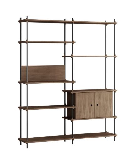 Moebe Shelving System Double w. Cabinet 200x162 cm - Smoked Oak/Black