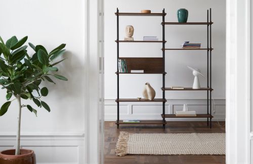 Moebe Shelving System Double w. Cabinet 200x162 cm - Smoked Oak/Black